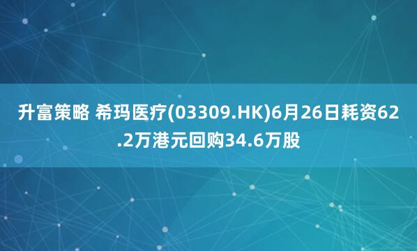 升富策略 希玛医疗(03309.HK)6月26日耗资62.2万港元回购34.6万股